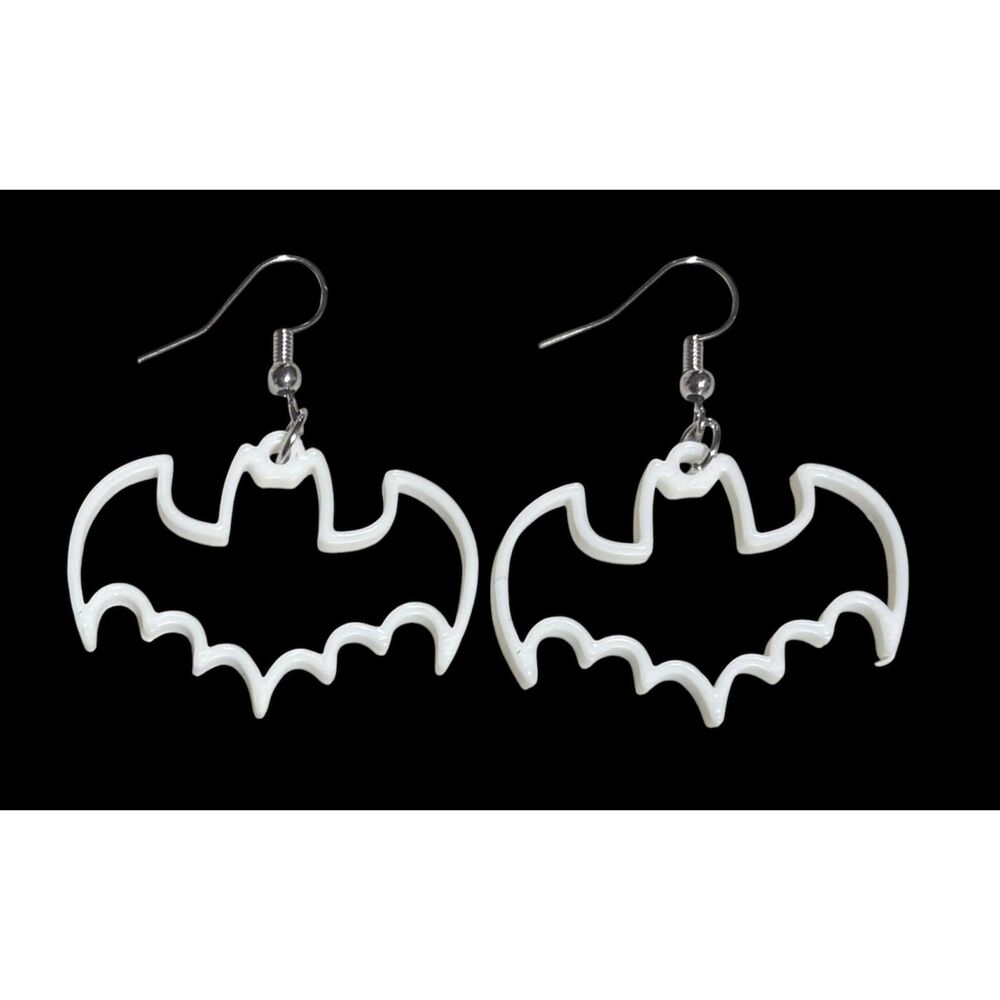 3D Printed Earrings - 1.5" x 1.5" Bat - WHITE - X009-01